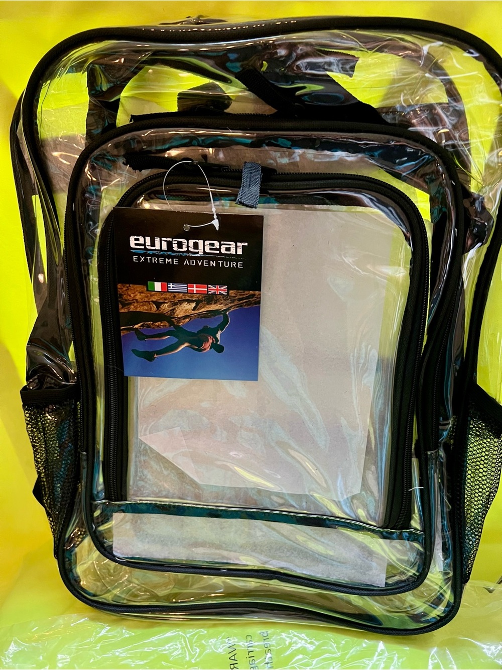 Eurogear Extreme Adventure Clear PVC Backpack with black Trim n Multiple pockets